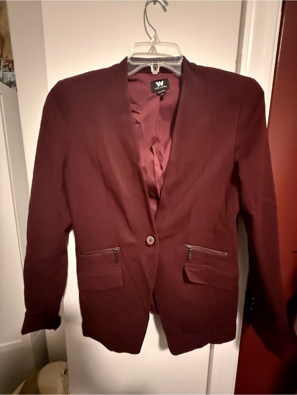W by Worth Women's Maroon Single-Button Blazer